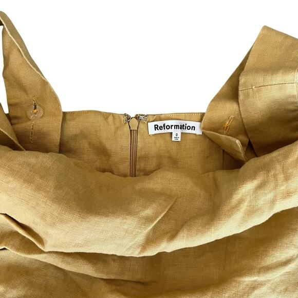 Reformation Women’s Kerrigan Linen Tank Dress in Tuscan Sun Mustard Yellow Sz 0 - Picture 4 of 12